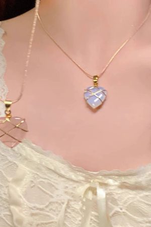 Trendy Opal Heart Necklace for Women - Barbie Princess Style Clavicle Chain Pendant 2025 Fashion Accessory