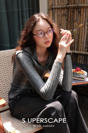 Trendy Oversized Collar Gradient Color Block Split Hem Fitted Knit Top for Y2K and Korean Style Fashion