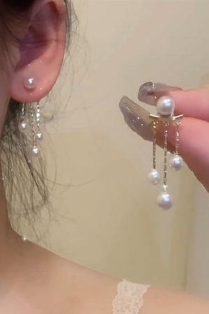 Trendy Pearl Tassel Earrings for Women, French-Style High-End Design for Ear Piercings, 2025 Fashion Statement