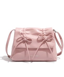 Trendy Pink Bow Shoulder Crossbody Bag for Women, 2025 Large Capacity Commuter Tote, Stylish Student Bag