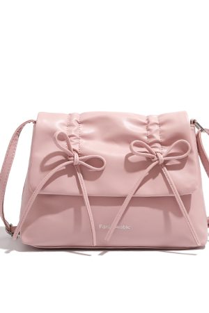 Trendy Pink Bow Shoulder Crossbody Bag for Women, 2025 Large Capacity Commuter Tote, Stylish Student Bag
