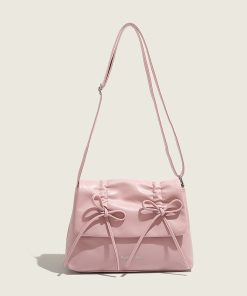 Trendy Pink Bow Shoulder Crossbody Bag for Women, 2025 Large Capacity Commuter Tote, Stylish Student Bag