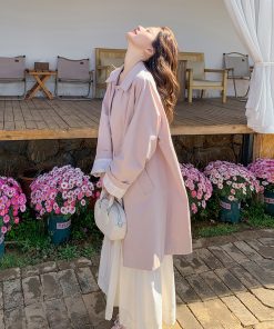Trendy Pink Mid-Length Trench Coat for Women - 2025 Spring Casual Slim-Fit Outerwear, High-End Fashion Statement