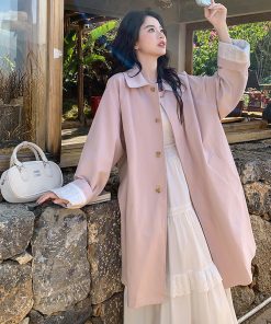 Trendy Pink Mid-Length Trench Coat for Women - 2025 Spring Casual Slim-Fit Outerwear, High-End Fashion Statement