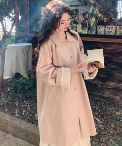 Trendy Pink Mid-Length Trench Coat for Women - 2025 Spring Casual Slim-Fit Outerwear, High-End Fashion Statement