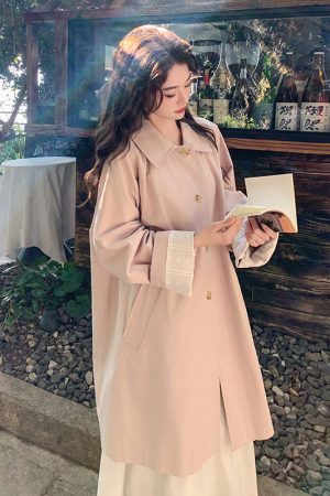 Trendy Pink Mid-Length Trench Coat for Women - 2025 Spring Casual Slim-Fit Outerwear, High-End Fashion Statement
