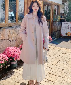 Trendy Pink Mid-Length Trench Coat for Women - 2025 Spring Casual Slim-Fit Outerwear, High-End Fashion Statement