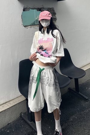 Trendy Pink Vaporwave Racing T-Shirt for Couples - Summer Loose Short Sleeve with Graphic Letter Design - Y2K Style