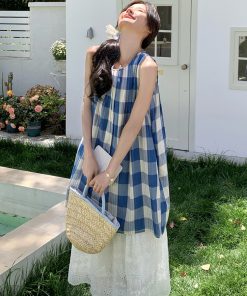 Trendy Plaid Vest Dress Two-Piece Set for May Day Travel, Unique Fashion Outfit, Y2K Style