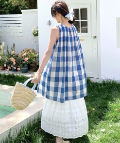 Trendy Plaid Vest Dress Two-Piece Set for May Day Travel, Unique Fashion Outfit, Y2K Style