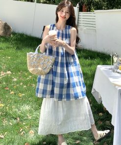 Trendy Plaid Vest Dress Two-Piece Set for May Day Travel, Unique Fashion Outfit, Y2K Style