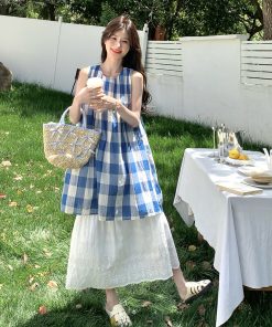 Trendy Plaid Vest Dress Two-Piece Set for May Day Travel, Unique Fashion Outfit, Y2K Style