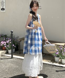 Trendy Plaid Vest Dress Two-Piece Set for May Day Travel, Unique Fashion Outfit, Y2K Style