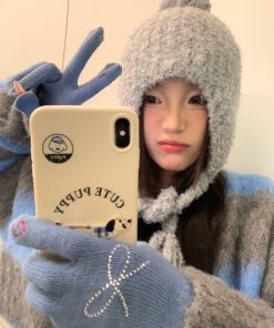 Trendy Plush Pom-Pom Knitted Ear Protection Hat for Women - Warm, Face-Slimming, Packable Autumn Winter Style