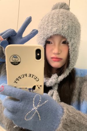 Trendy Plush Pom-Pom Knitted Ear Protection Hat for Women - Warm, Face-Slimming, Packable Autumn Winter Style