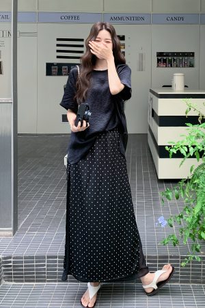 Trendy Polka Dot Skirt Set for Women - 2025 Summer Fashion, Versatile Spliced Loose Short-Sleeve Two-Piece Outfit