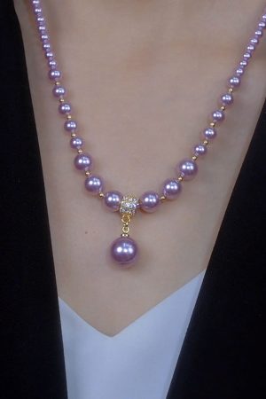 Trendy Purple Pearl Zircon Necklace for Women - Versatile Light Luxury Retro Collarbone Chain for 2025 Fashion