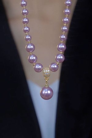 Trendy Purple Pearl Zircon Necklace for Women - Versatile Light Luxury Retro Collarbone Chain for 2025 Fashion
