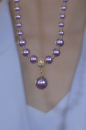 Trendy Purple Pearl Zircon Necklace for Women - Versatile Light Luxury Retro Collarbone Chain for 2025 Fashion