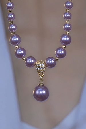 Trendy Purple Pearl Zircon Necklace for Women - Versatile Light Luxury Retro Collarbone Chain for 2025 Fashion