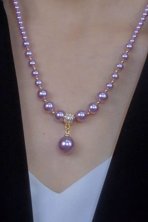 Trendy Purple Pearl Zircon Necklace for Women - Versatile Light Luxury Retro Collarbone Chain for 2025 Fashion
