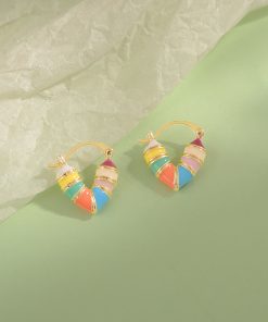 Trendy Rainbow Heart Earrings 2025 - Unique High-End Light Luxury Ear Clips for Women
