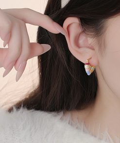 Trendy Rainbow Heart Earrings 2025 - Unique High-End Light Luxury Ear Clips for Women