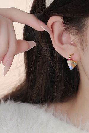Trendy Rainbow Heart Earrings 2025 - Unique High-End Light Luxury Ear Clips for Women