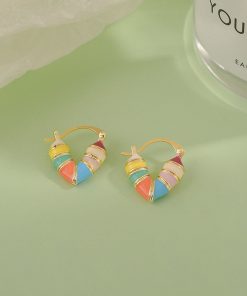 Trendy Rainbow Heart Earrings 2025 - Unique High-End Light Luxury Ear Clips for Women