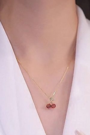 Trendy Red Cherry Pendant Necklace for Girls, 2025 Light Luxury Clavicle Chain, High-End Niche Design