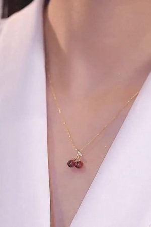 Trendy Red Cherry Pendant Necklace for Girls, 2025 Light Luxury Clavicle Chain, High-End Niche Design