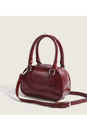Trendy Red Handbag for Women - Autumn Winter 2025 Korean Style Tote Bowling Bag, Versatile Crossbody Small Square Bag