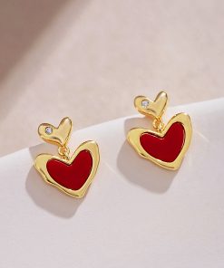 Trendy Red Heart Stud Earrings for Women - Fresh Sweet Raspberry Fruit Design, Perfect for 2025 Fashion and Everyday Wear