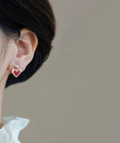 Trendy Red Heart Stud Earrings for Women - Fresh Sweet Raspberry Fruit Design, Perfect for 2025 Fashion and Everyday Wear