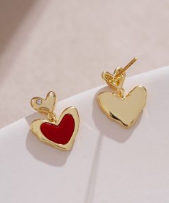 Trendy Red Heart Stud Earrings for Women - Fresh Sweet Raspberry Fruit Design, Perfect for 2025 Fashion and Everyday Wear