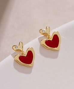 Trendy Red Heart Stud Earrings for Women - Fresh Sweet Raspberry Fruit Design, Perfect for 2025 Fashion and Everyday Wear