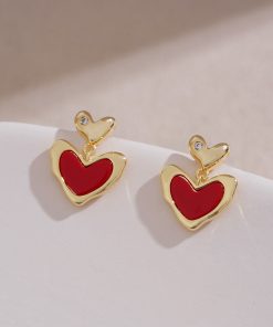 Trendy Red Heart Stud Earrings for Women - Fresh Sweet Raspberry Fruit Design, Perfect for 2025 Fashion and Everyday Wear