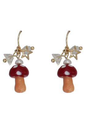 Trendy Red Mushroom Ear Hooks - Sweet Forest Style Earrings, 2025 Niche Design, Mosquito Coil Ear Clips