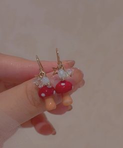 Trendy Red Mushroom Ear Hooks - Sweet Forest Style Earrings, 2025 Niche Design, Mosquito Coil Ear Clips