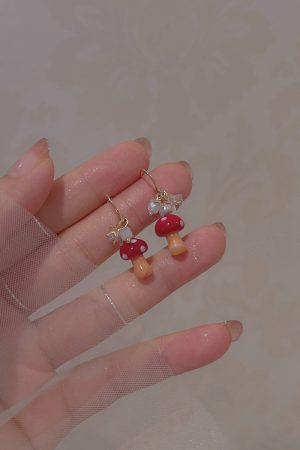 Trendy Red Mushroom Ear Hooks - Sweet Forest Style Earrings, 2025 Niche Design, Mosquito Coil Ear Clips
