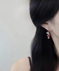 Trendy Red Mushroom Ear Hooks - Sweet Forest Style Earrings, 2025 Niche Design, Mosquito Coil Ear Clips