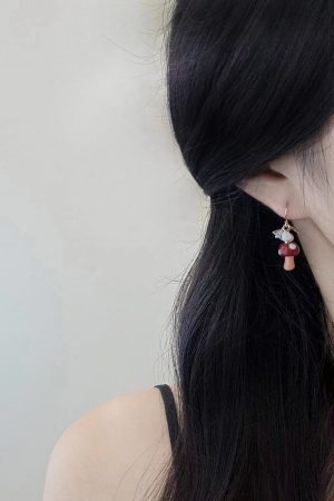 Trendy Red Mushroom Ear Hooks - Sweet Forest Style Earrings, 2025 Niche Design, Mosquito Coil Ear Clips