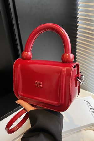 Trendy Red Oil Wax Leather Handbag for Women, 2025 New High-End Crossbody Shoulder Bag, Small Square Cookie Bag