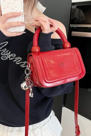 Trendy Red Oil Wax Leather Handbag for Women, 2025 New High-End Crossbody Shoulder Bag, Small Square Cookie Bag