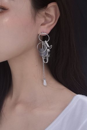 Trendy Retro Dark Style Flowing Rabbit S925 Silver Needle Earrings - Cool Minimalist Personality Jewelry
