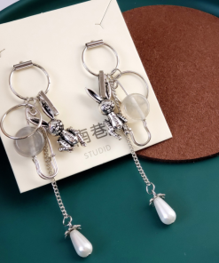 Trendy Retro Dark Style Flowing Rabbit S925 Silver Needle Earrings - Cool Minimalist Personality Jewelry