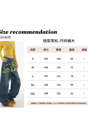 Trendy Retro Graffiti Pleated Wide-Leg Women's Jeans - Casual Loose Straight Pants for 90s Y2K American Style Fashion