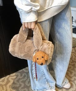 Trendy Retro Plush Handbag for Women - Fluffy Shoulder Crossbody Bucket Tote Bag for Spring/Summer 2025 Fashion