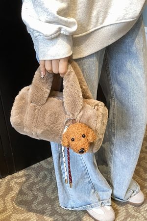 Trendy Retro Plush Handbag for Women - Fluffy Shoulder Crossbody Bucket Tote Bag for Spring/Summer 2025 Fashion