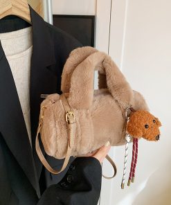 Trendy Retro Plush Handbag for Women - Fluffy Shoulder Crossbody Bucket Tote Bag for Spring/Summer 2025 Fashion